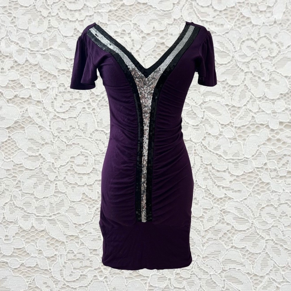 vintage y2k indie sleaze purple sequin v-neck mini dress
